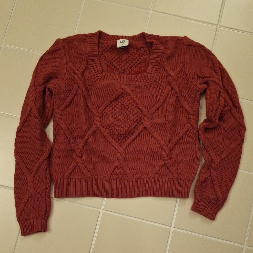 Cabi Muberry Red Square Neck Pullover